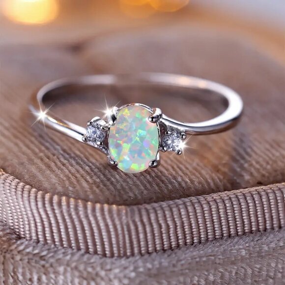 Beautiful Natural Opal in Silver with CZ Accent Stones - Picture 6 of 7
